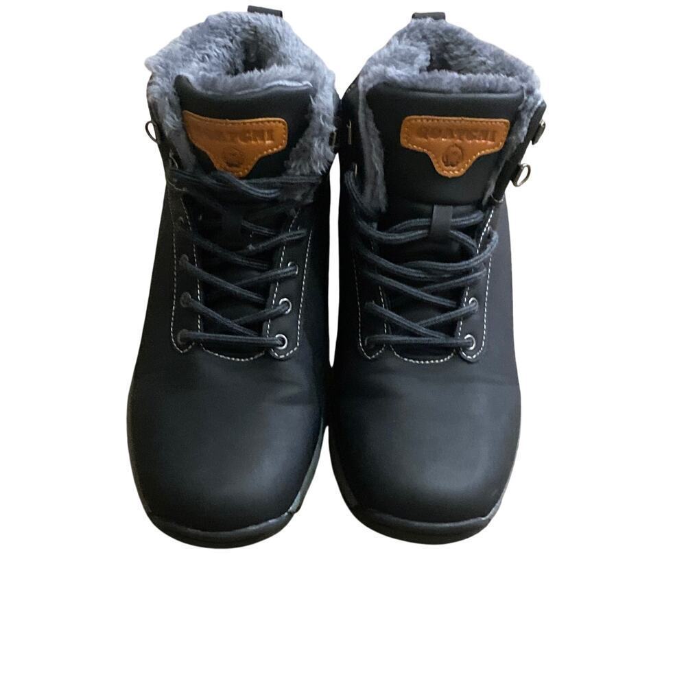 QUATCHI MENS SIZE 10.5 CHUKKA  BLACK GRAY‎ FAUX FURLINED GOOD CLEAN CONDITION